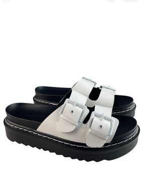 Madden Girl Dizzyy Women's Platform Sandals 8.5M White Double Buckle Slides